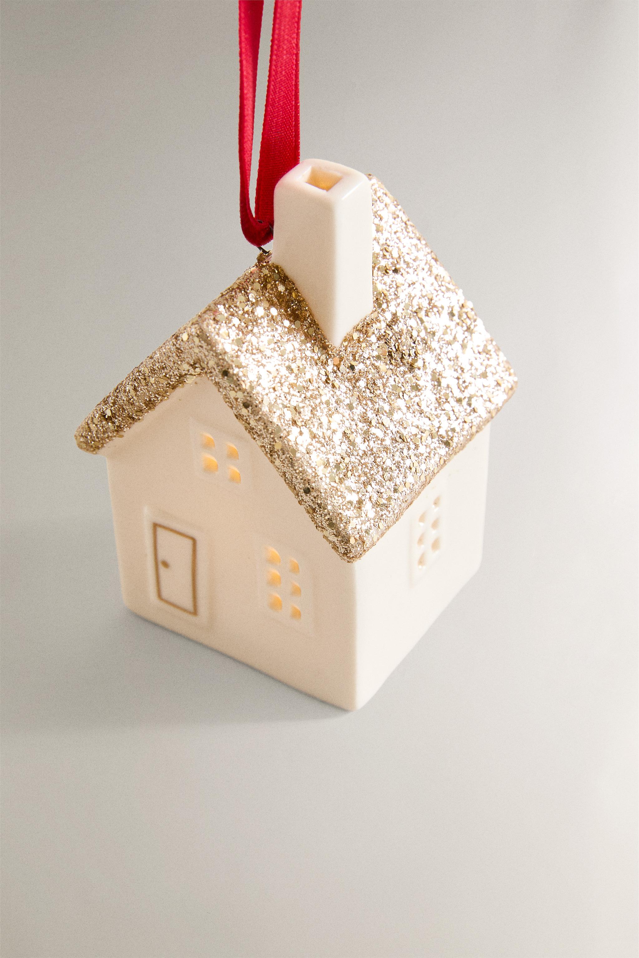 CERAMIC HOUSE CHRISTMAS TREE ORNAMENT